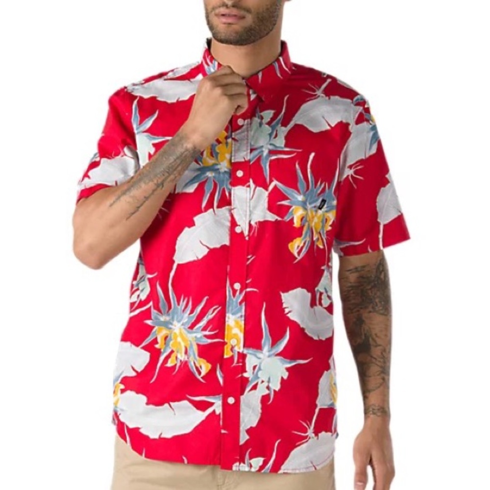 Vans Red Floral Casual Button Down Shirt